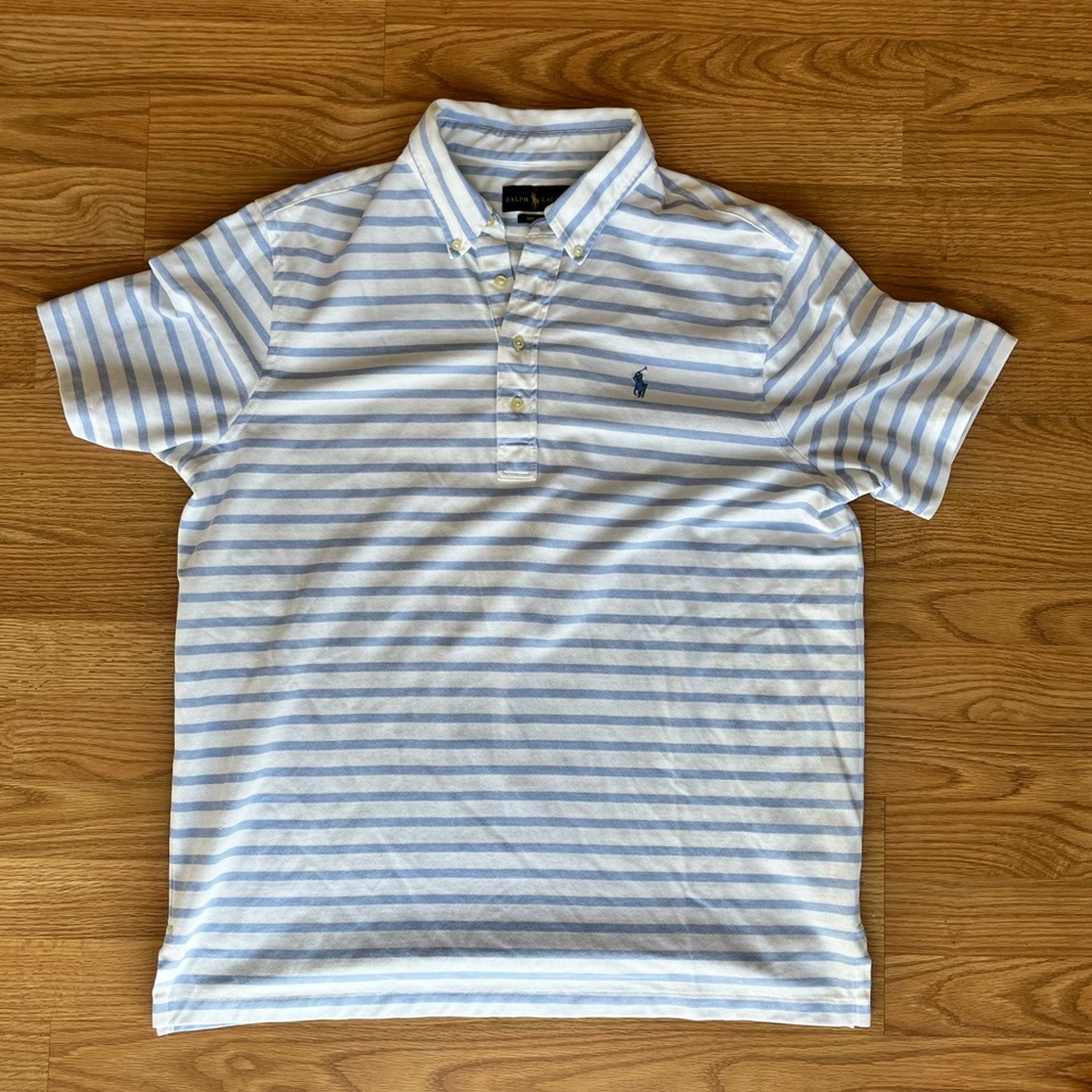 Ralph Lauren Men’s Classic Fit Light Blue White Striped Polo Shirt